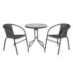 Balkona komplekts BISTRO galds un 2 krēsli (20563) D60xH70cm, galda virsma: caurspīdīgs rūdīts viļņots stikls 